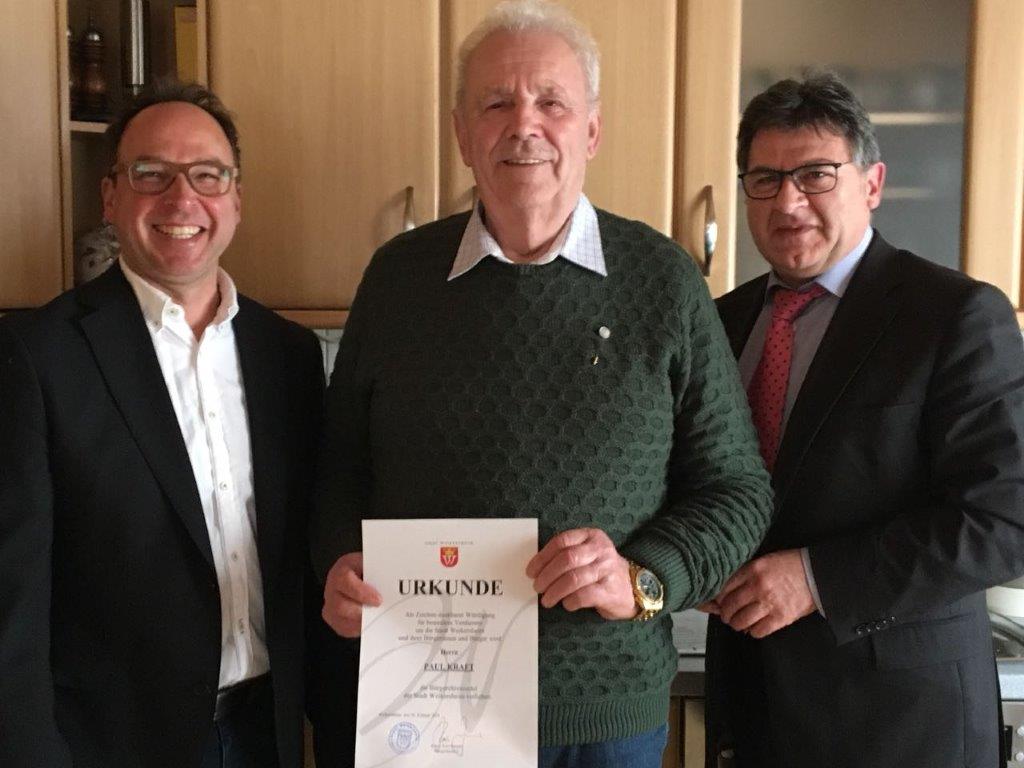 Bürgerehrennadel der Stadt Weikersheim für Paul Kraft, Laudenbach